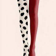 Black Spot Tights Burgundy Color Block Pantyhose H68-38