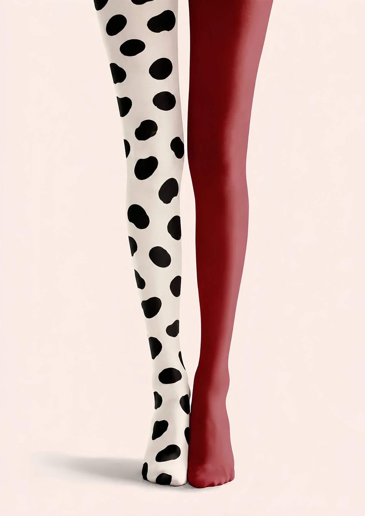 Black Spot Tights Burgundy Color Block Pantyhose H68-38