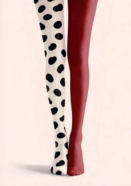 Black Spot Tights Burgundy Color Block Pantyhose H68-38