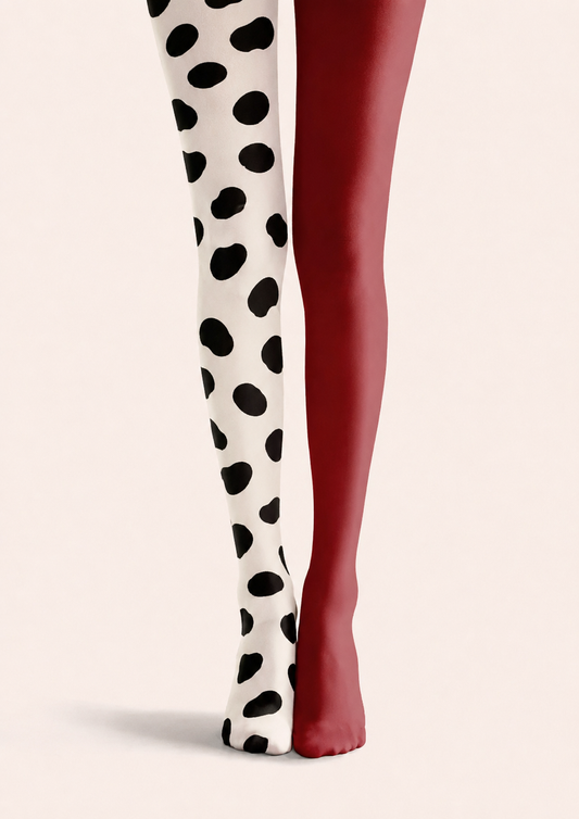 Black Spot Tights Burgundy Color Block Pantyhose H68-38
