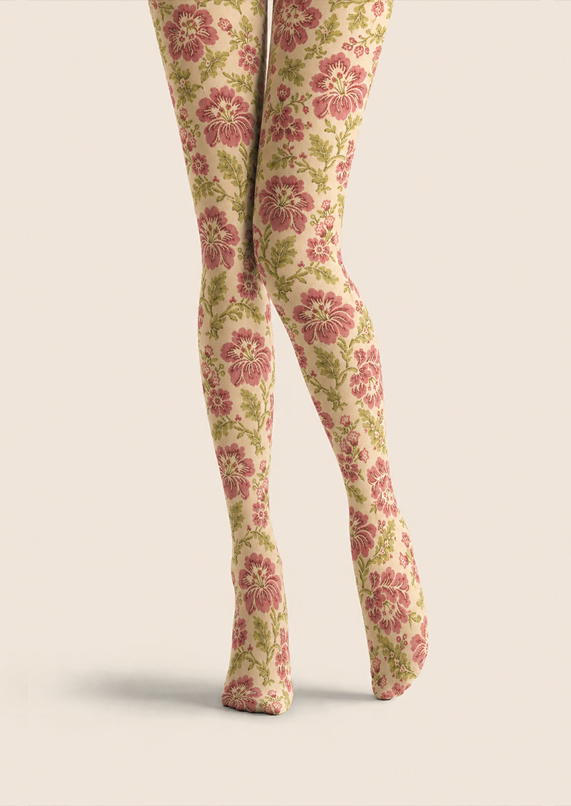 Vintage Beige Floral Tights Printed Pantyhose H68-4