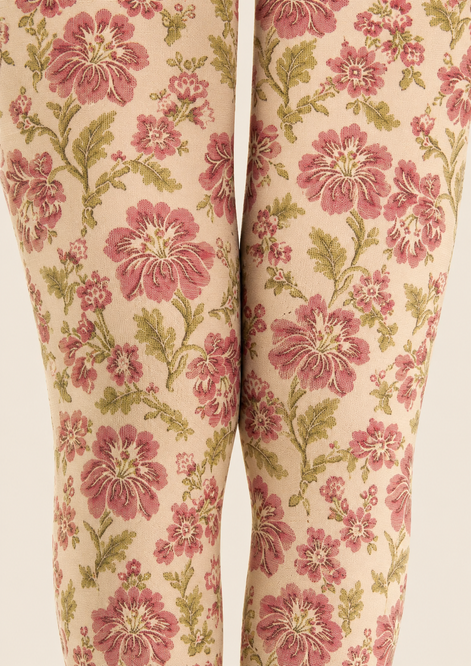 Vintage Beige Floral Tights Printed Pantyhose H68-4