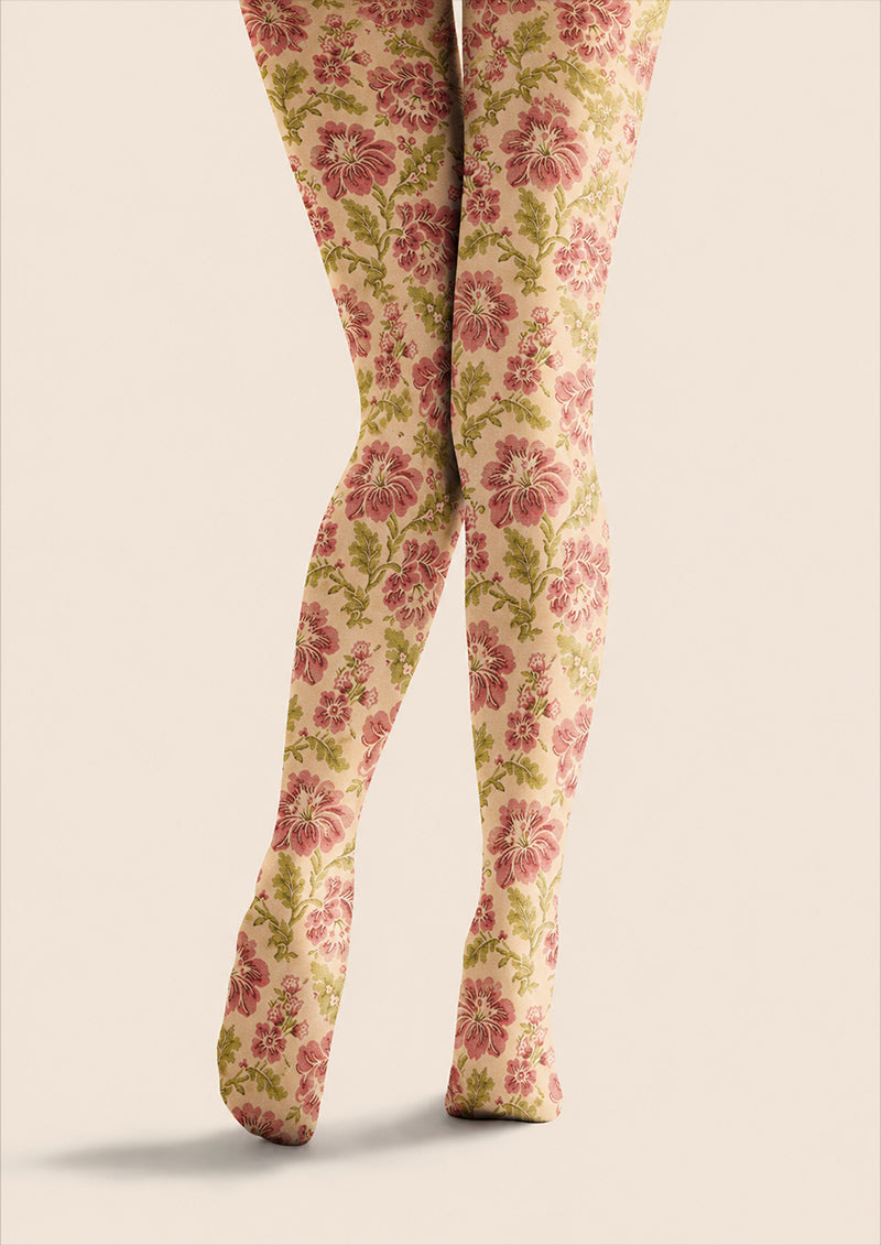 Vintage Beige Floral Tights Printed Pantyhose H68-4
