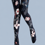 Black Floral Tights Botanical Patterned Pantyhose H68-40