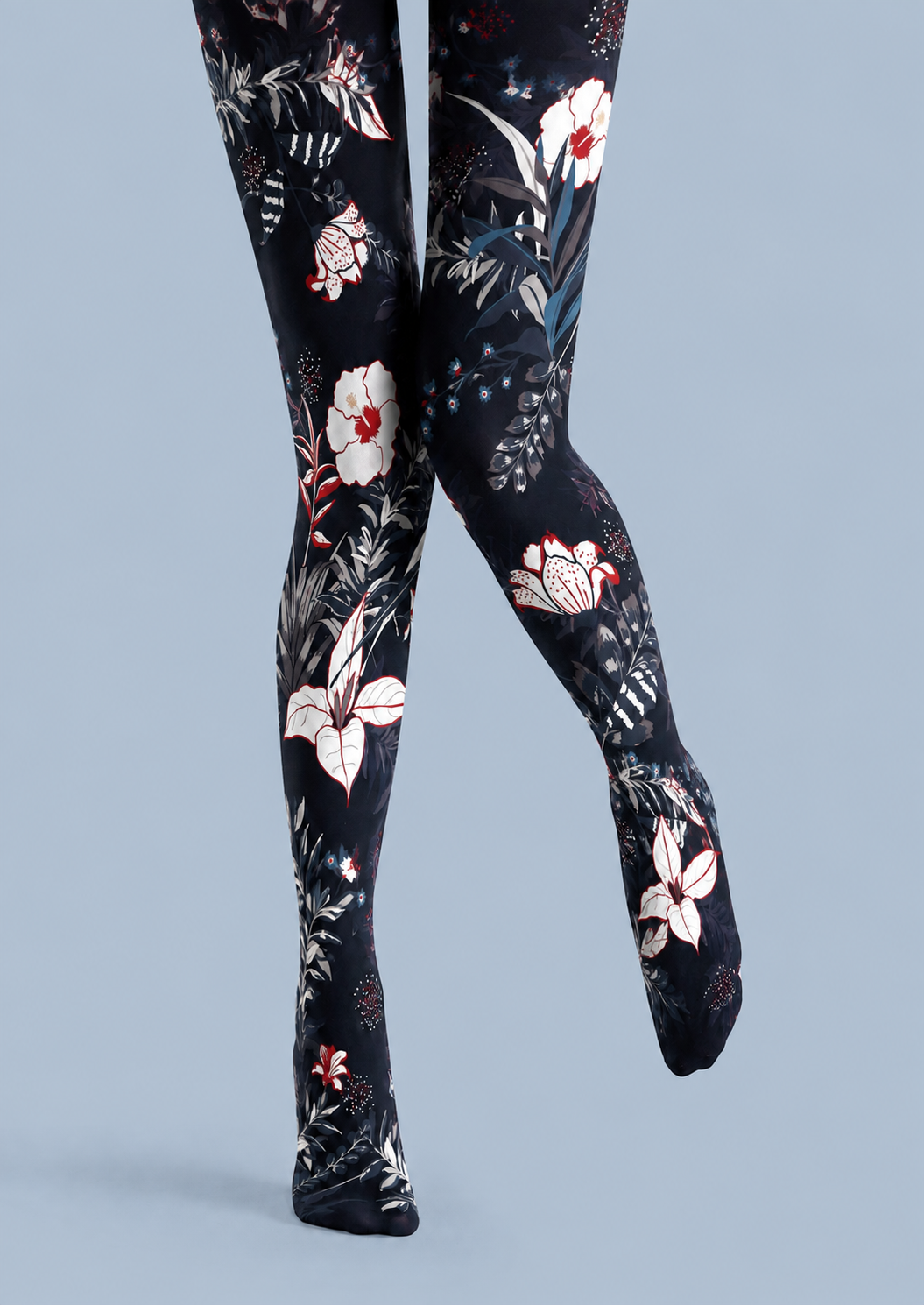 Black Floral Tights Botanical Patterned Pantyhose H68-40
