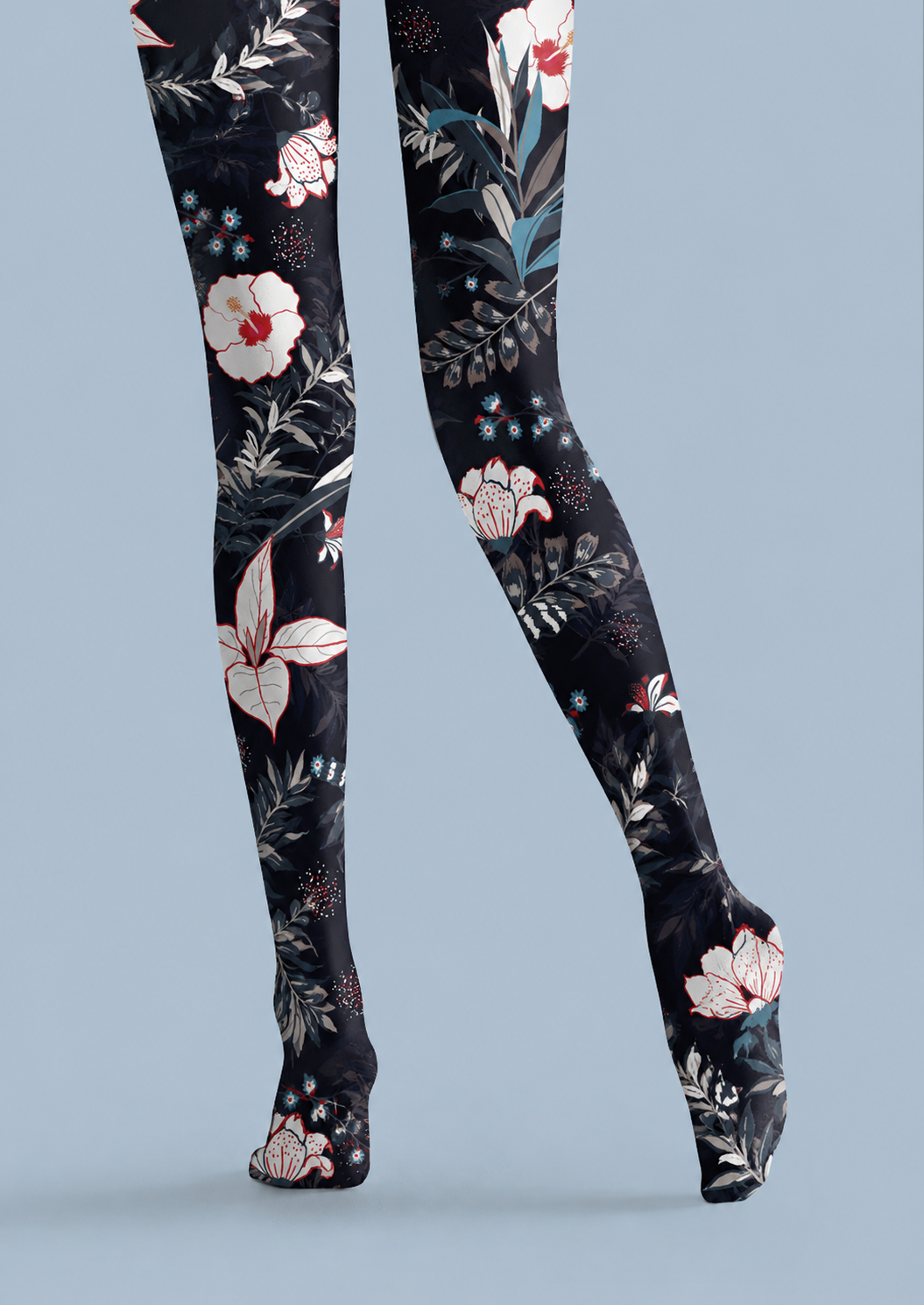 Black Floral Tights Botanical Patterned Pantyhose H68-40
