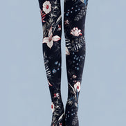 Black Floral Tights Botanical Patterned Pantyhose H68-40