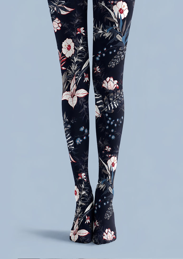 Black Floral Tights Botanical Patterned Pantyhose H68-40