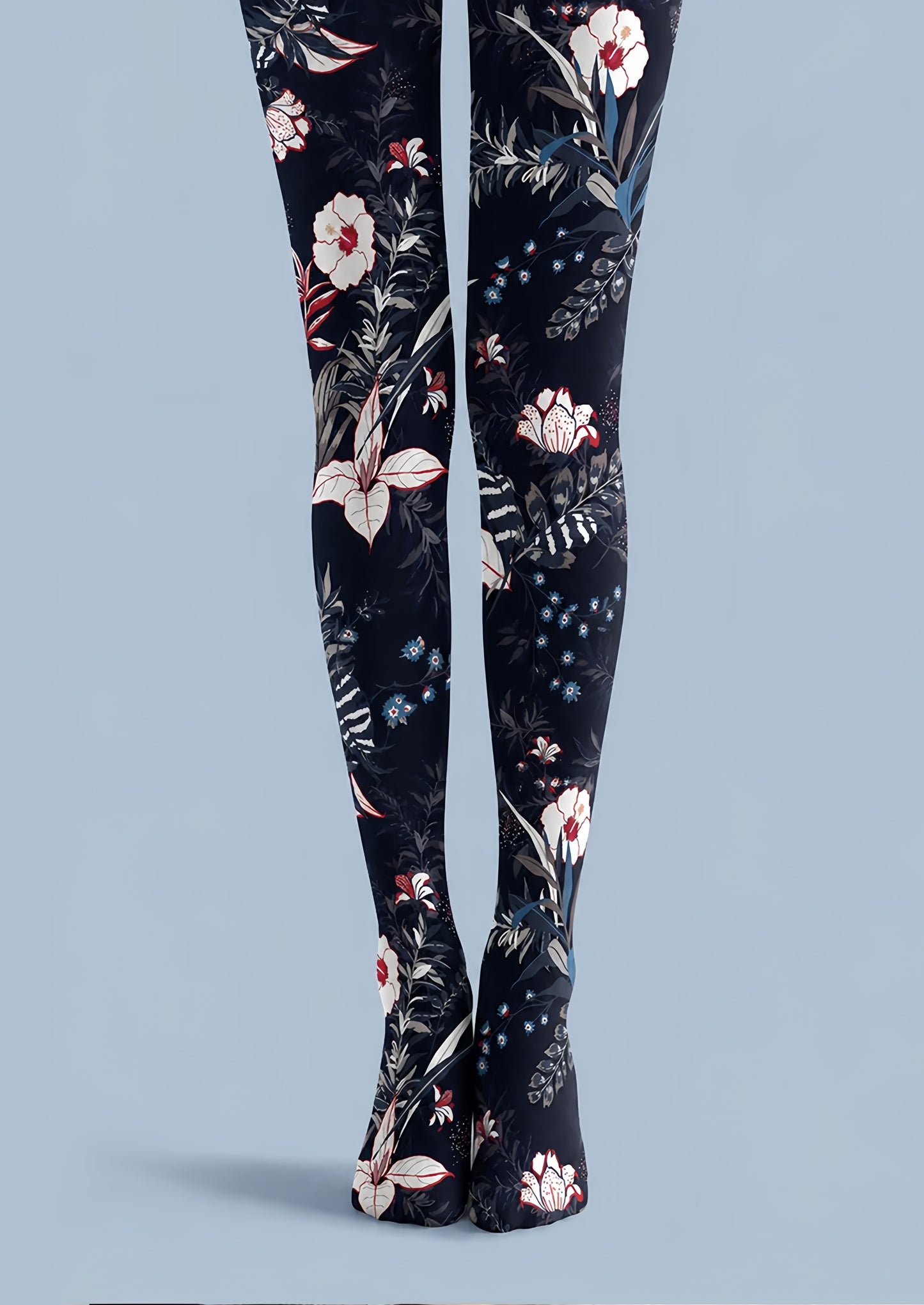 Black Floral Tights Botanical Patterned Pantyhose H68-40