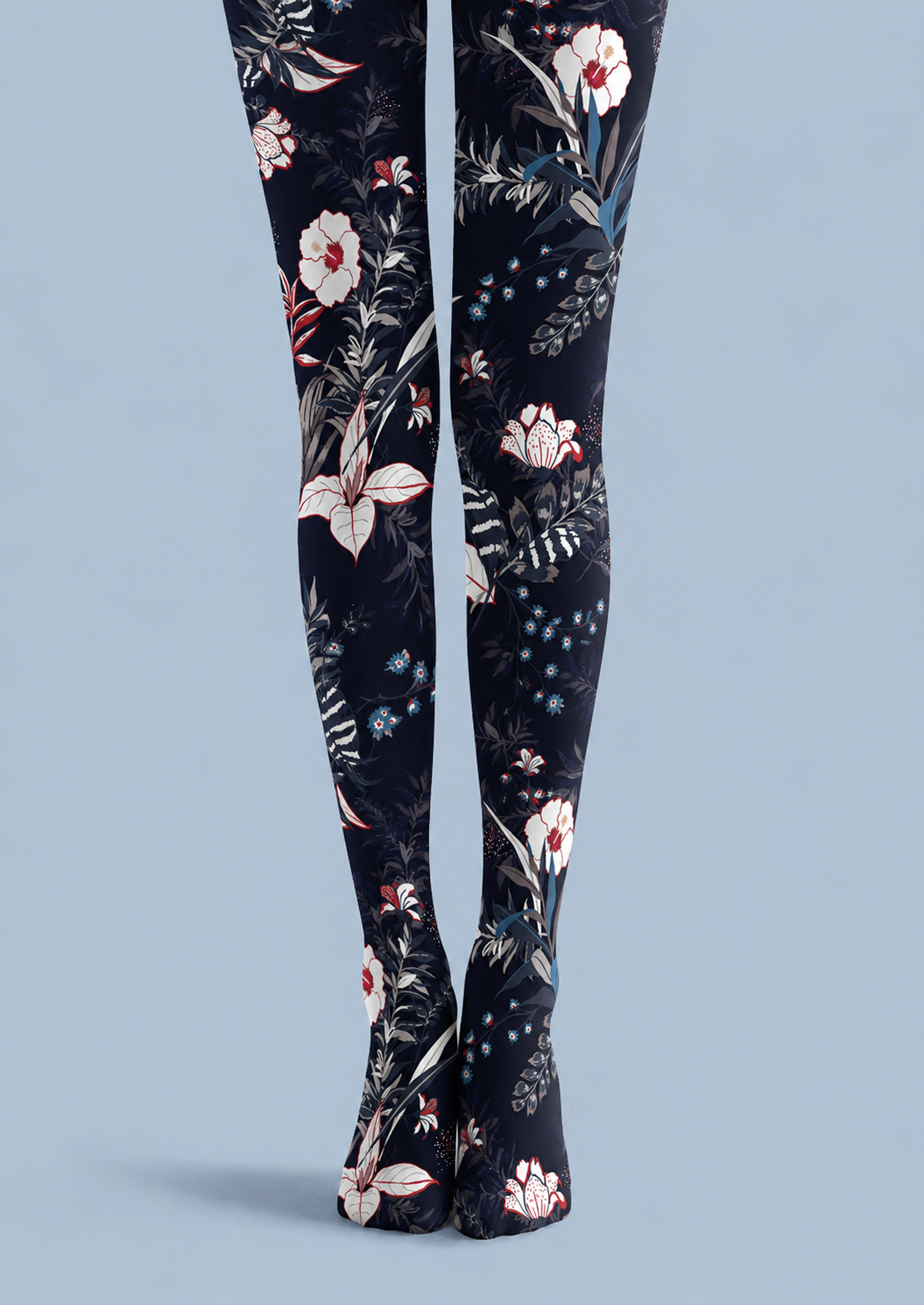 Black Floral Tights Botanical Patterned Pantyhose H68-40