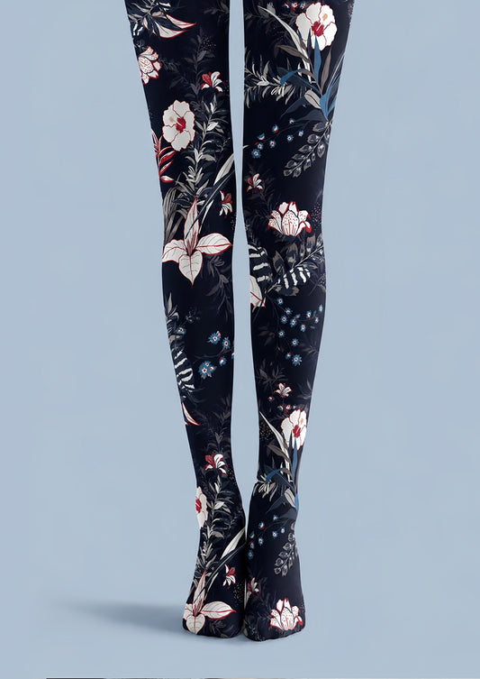 Black Floral Tights Botanical Patterned Pantyhose H68-40