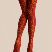 Rust Red Floral Tights Boho Botanical Patterned Pantyhose H68-41