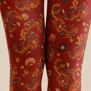 Rust Red Floral Tights Boho Botanical Patterned Pantyhose H68-41