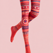 Boho Geometric Red Tights Folk Art Pantyhose H68-43