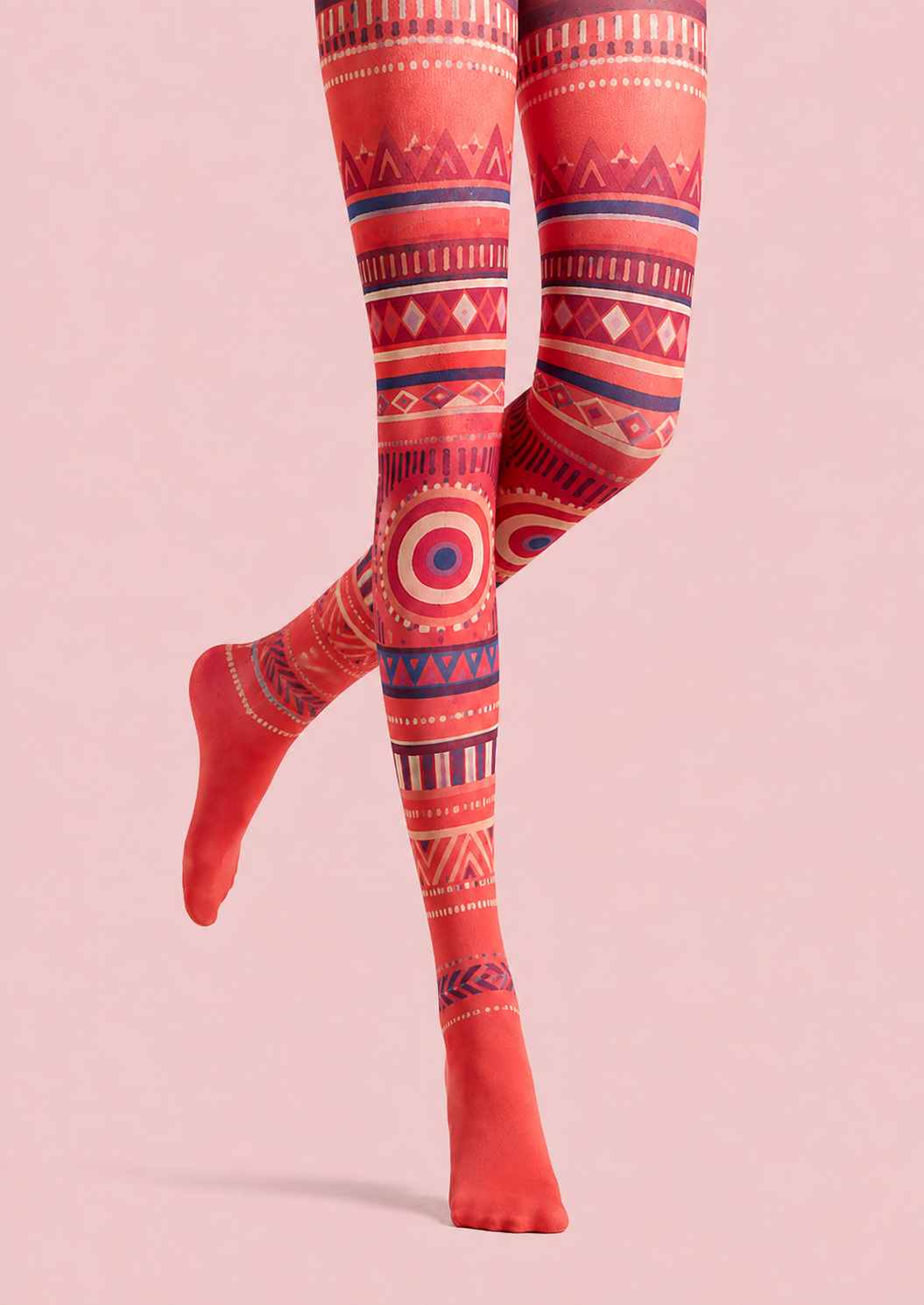 Boho Geometric Red Tights Folk Art Pantyhose H68-43