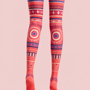 Boho Geometric Red Tights Folk Art Pantyhose H68-43