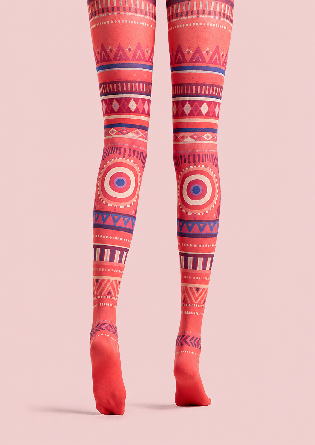 Boho Geometric Red Tights Folk Art Pantyhose H68-43