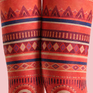 Boho Geometric Red Tights Folk Art Pantyhose H68-43
