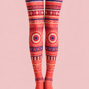 Boho Geometric Red Tights Folk Art Pantyhose H68-43
