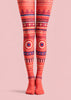 Boho Geometric Red Tights Folk Art Pantyhose H68-43