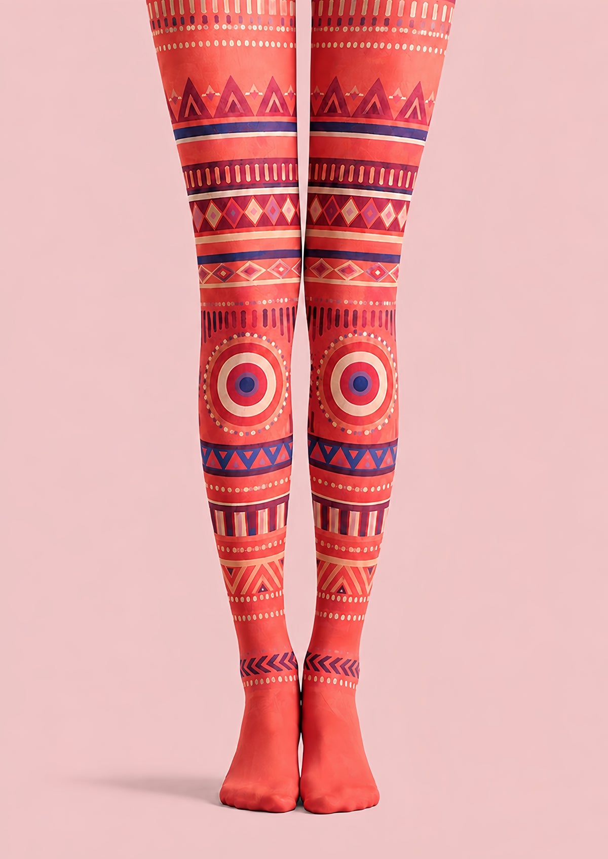 Boho Geometric Red Tights Folk Art Pantyhose H68-43