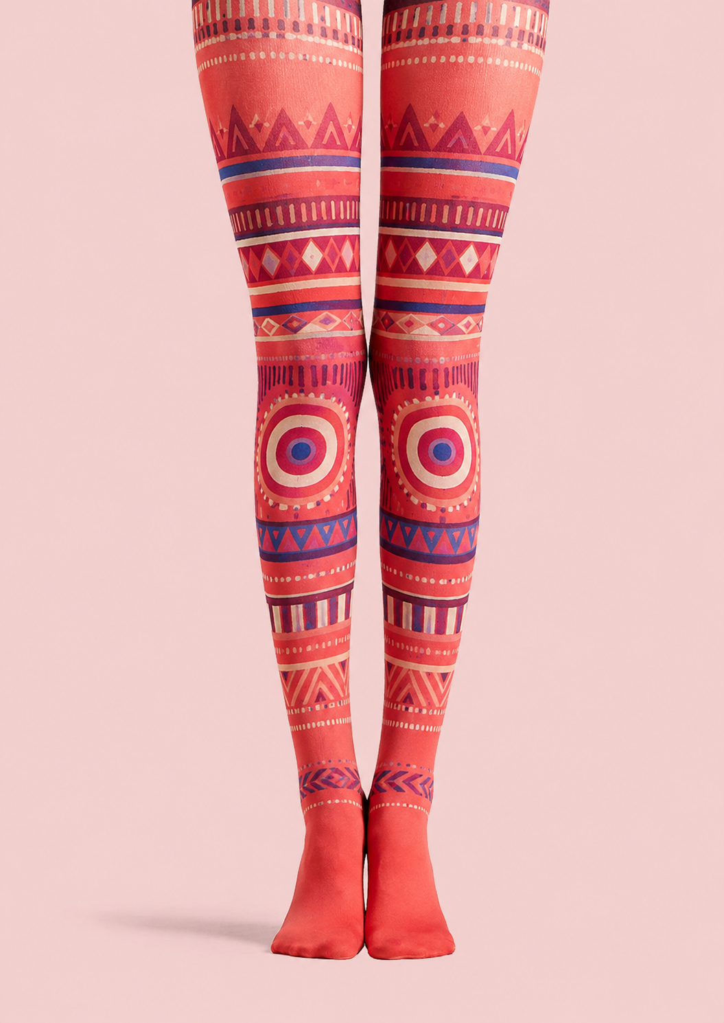 Boho Geometric Red Tights Folk Art Pantyhose H68-43