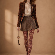 Red Vintage Floral Tights Elegant Paisley Pantyhose H68-44