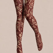 Red Vintage Floral Tights Elegant Paisley Pantyhose H68-44