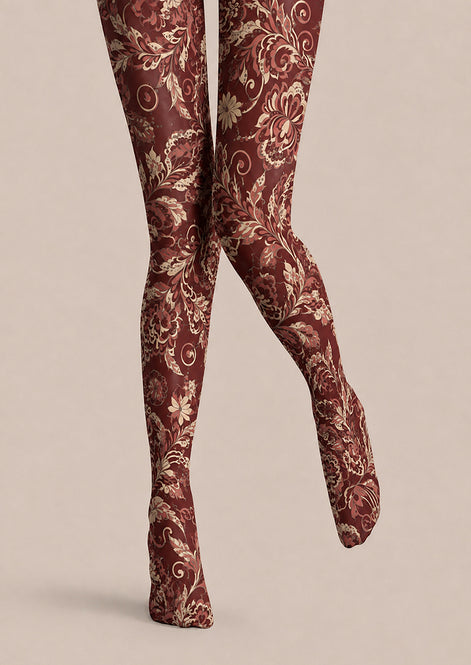 Red Vintage Floral Tights Elegant Paisley Pantyhose H68-44