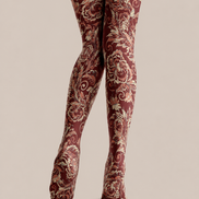 Red Vintage Floral Tights Elegant Paisley Pantyhose H68-44