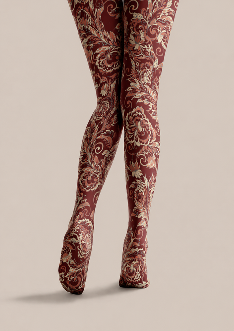 Red Vintage Floral Tights Elegant Paisley Pantyhose H68-44