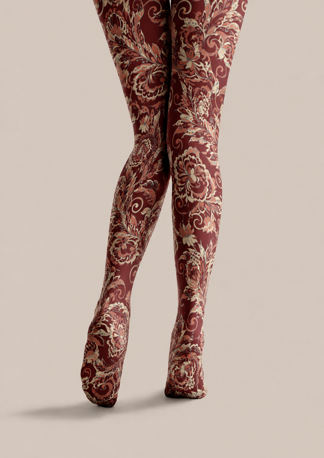 Red Vintage Floral Tights Elegant Paisley Pantyhose H68-44