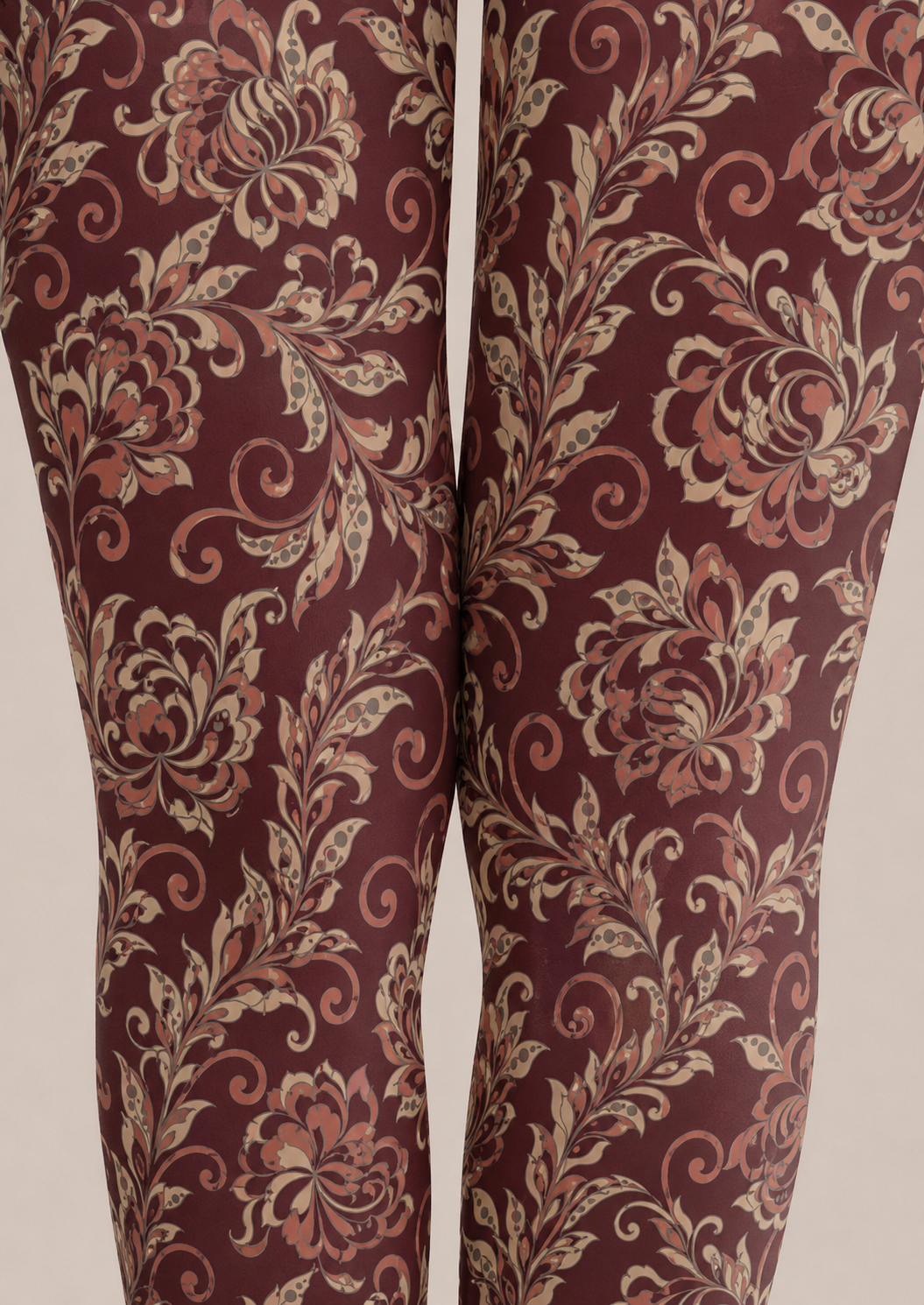 Red Vintage Floral Tights Elegant Paisley Pantyhose H68-44