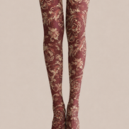 Red Vintage Floral Tights Elegant Paisley Pantyhose H68-44