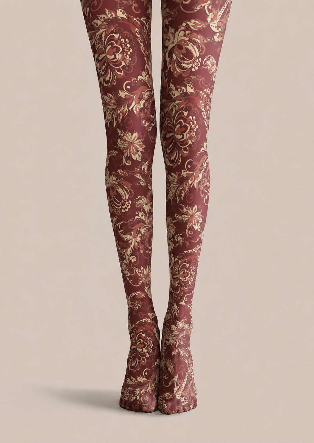 Red Vintage Floral Tights Elegant Paisley Pantyhose H68-44