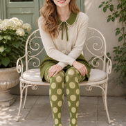 Olive Green Tights Large Dot Pattern Fashion Hosiery H68-45