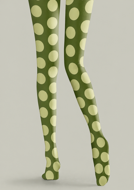 Olive Green Tights Large Dot Pattern Fashion Hosiery H68-45
