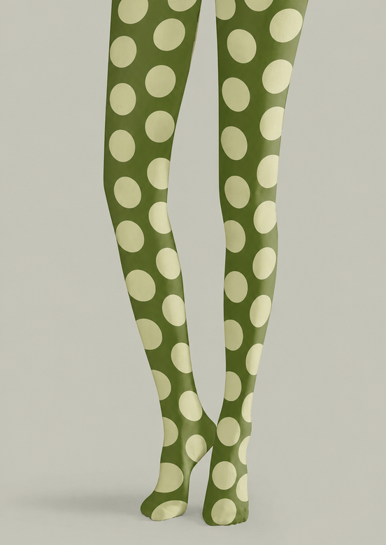 Olive Green Tights Large Dot Pattern Fashion Hosiery H68-45
