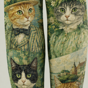 Green Cat Print Tights Vintage Art Pantyhose H68-46