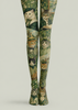Green Cat Print Tights Vintage Art Pantyhose H68-46