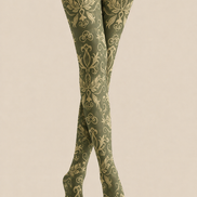 Olive Green Damask Tights Dark Academia Style Pantyhose H68-47