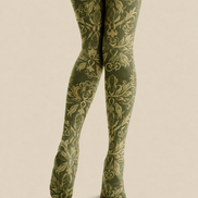 Olive Green Damask Tights Dark Academia Style Pantyhose H68-47