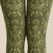 Olive Green Damask Tights Dark Academia Style Pantyhose H68-47