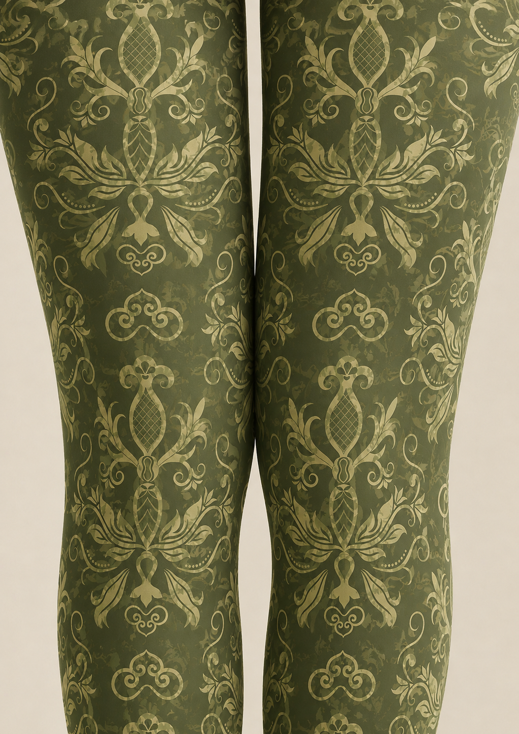 Olive Green Damask Tights Dark Academia Style Pantyhose H68-47