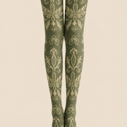 Olive Green Damask Tights Dark Academia Style Pantyhose H68-47