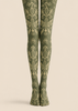 Olive Green Damask Tights Dark Academia Style Pantyhose H68-47