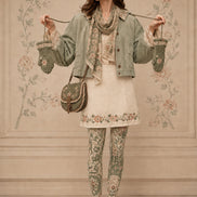 Green Floral Tights Vintage Botanical Pattern Pantyhose H68-48