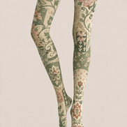 Green Floral Tights Vintage Botanical Pattern Pantyhose H68-48