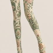 Green Floral Tights Vintage Botanical Pattern Pantyhose H68-48