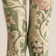 Green Floral Tights Vintage Botanical Pattern Pantyhose H68-48